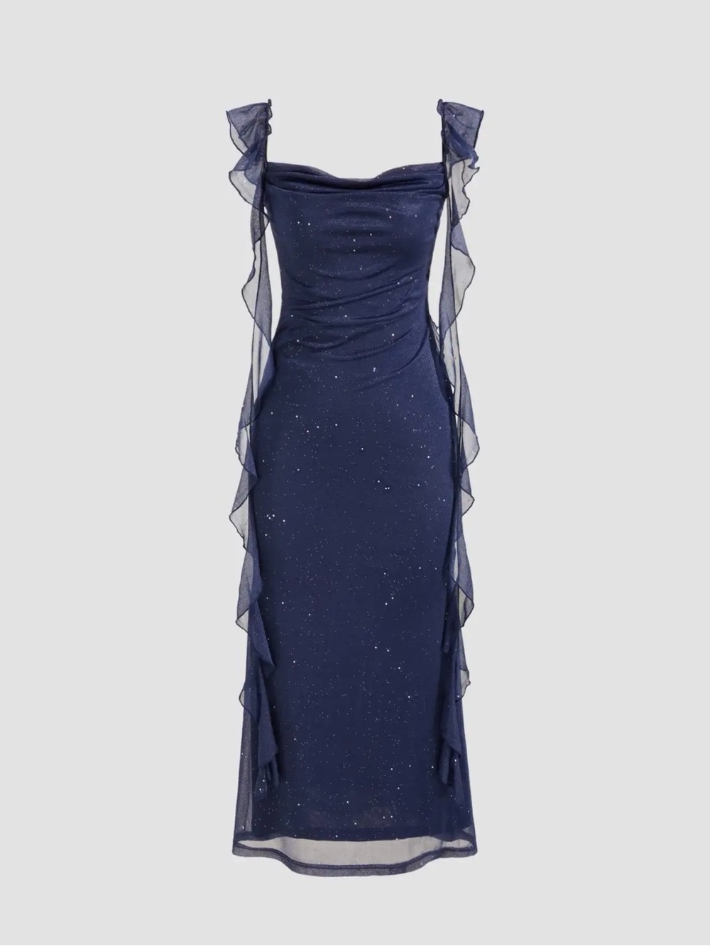 Blue Navy Sparkle Maxi Dress with Ruffle Straps